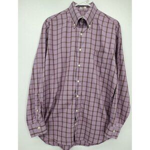 Peter Millar Mens Buttondown Shirt Size M Purple Glen Plaid Windowpane  Cotton